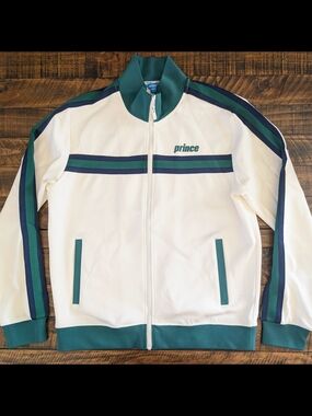 Prince Pickleball Men's Large Zip-Front Track Jacket Cream/Green Large NWOT
